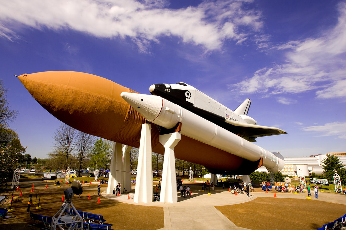 Image of the space shuttle sitting outside the Space and Rocket Center in Huntsville, AL.